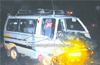 Maruti Omni driver critical in road mishap at Baikampady